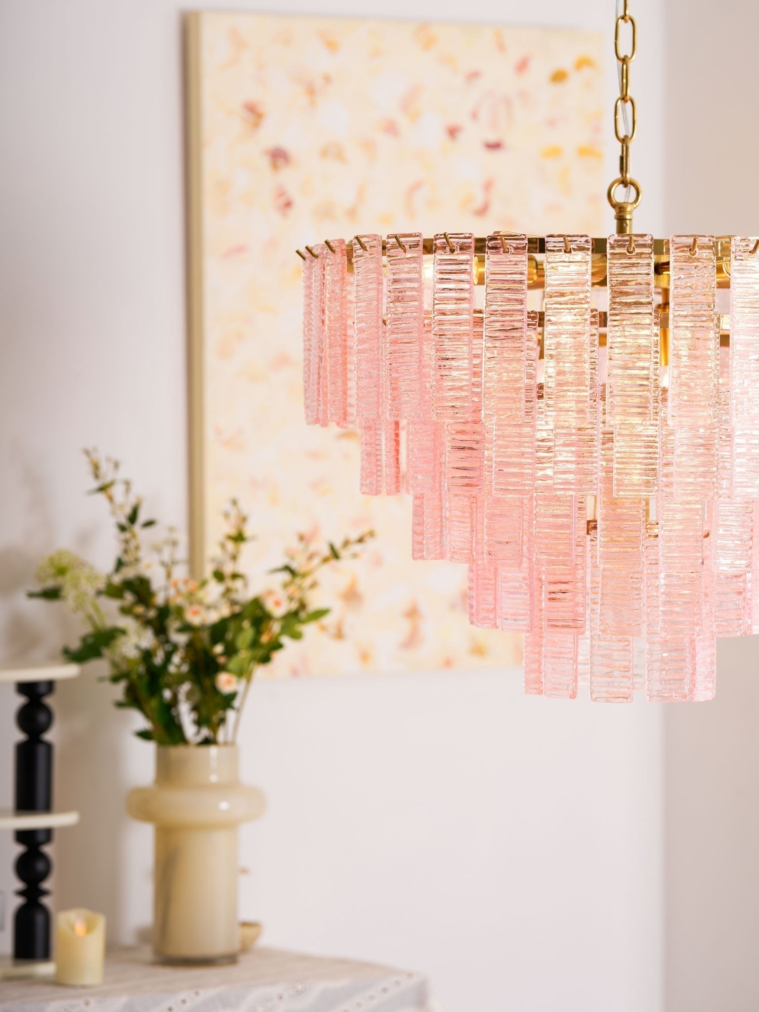 Aurora Chandelier Pink Murano Glass Layered Vintage Luxury - Letslighting