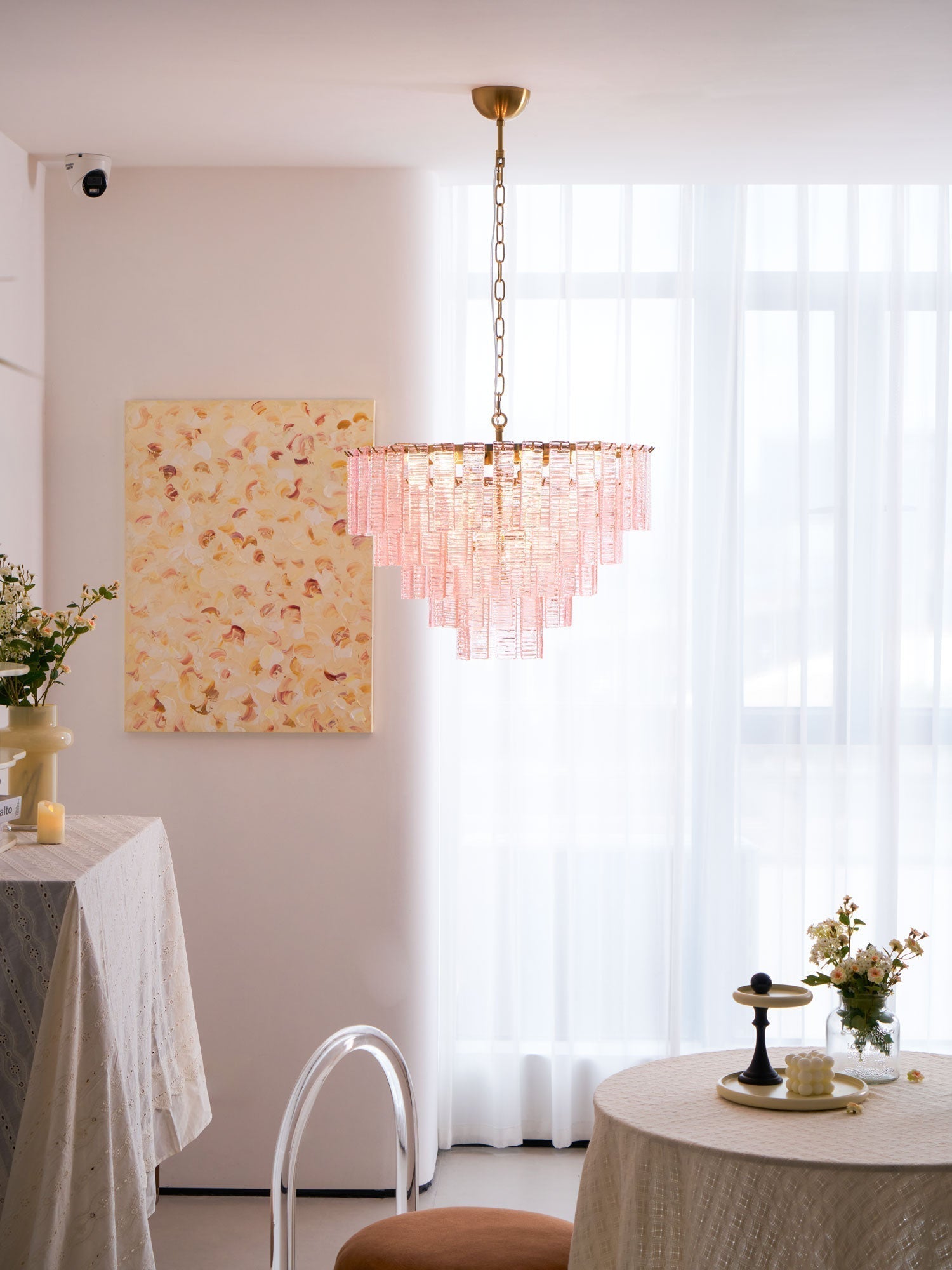 Aurora Chandelier Pink Murano Glass Layered Vintage Luxury - Letslighting