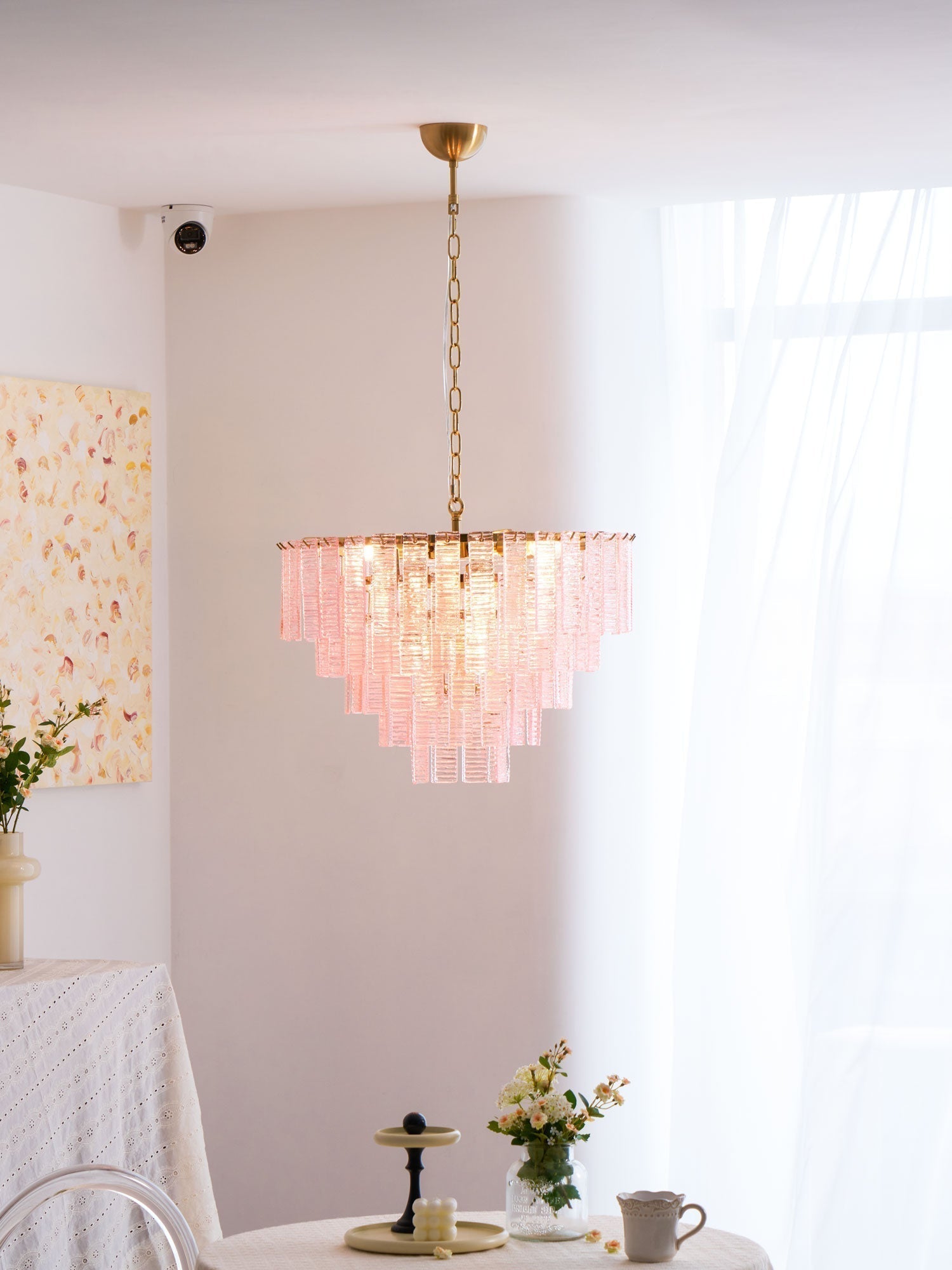 Aurora Chandelier Pink Murano Glass Layered Vintage Luxury - Letslighting