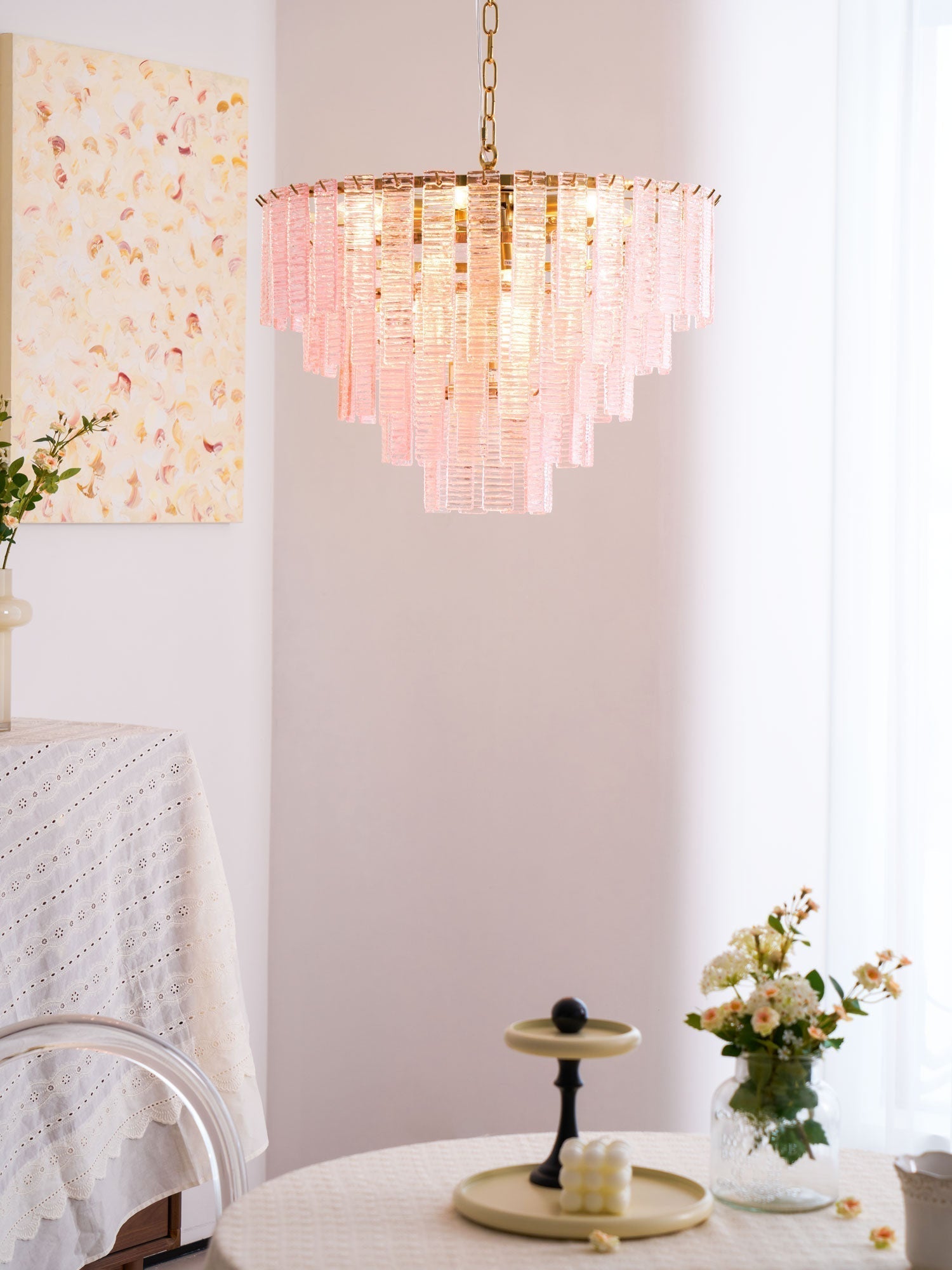 Aurora Chandelier Pink Murano Glass Layered Vintage Luxury - Letslighting