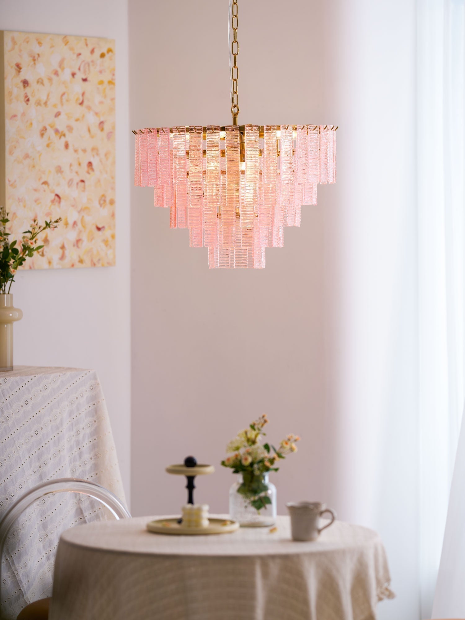 Aurora Chandelier Pink Murano Glass Layered Vintage Luxury - Letslighting