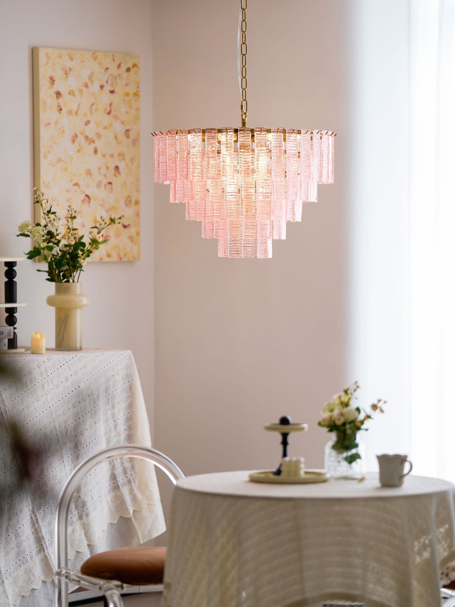 Aurora Chandelier Pink Murano Glass Layered Vintage Luxury - Letslighting
