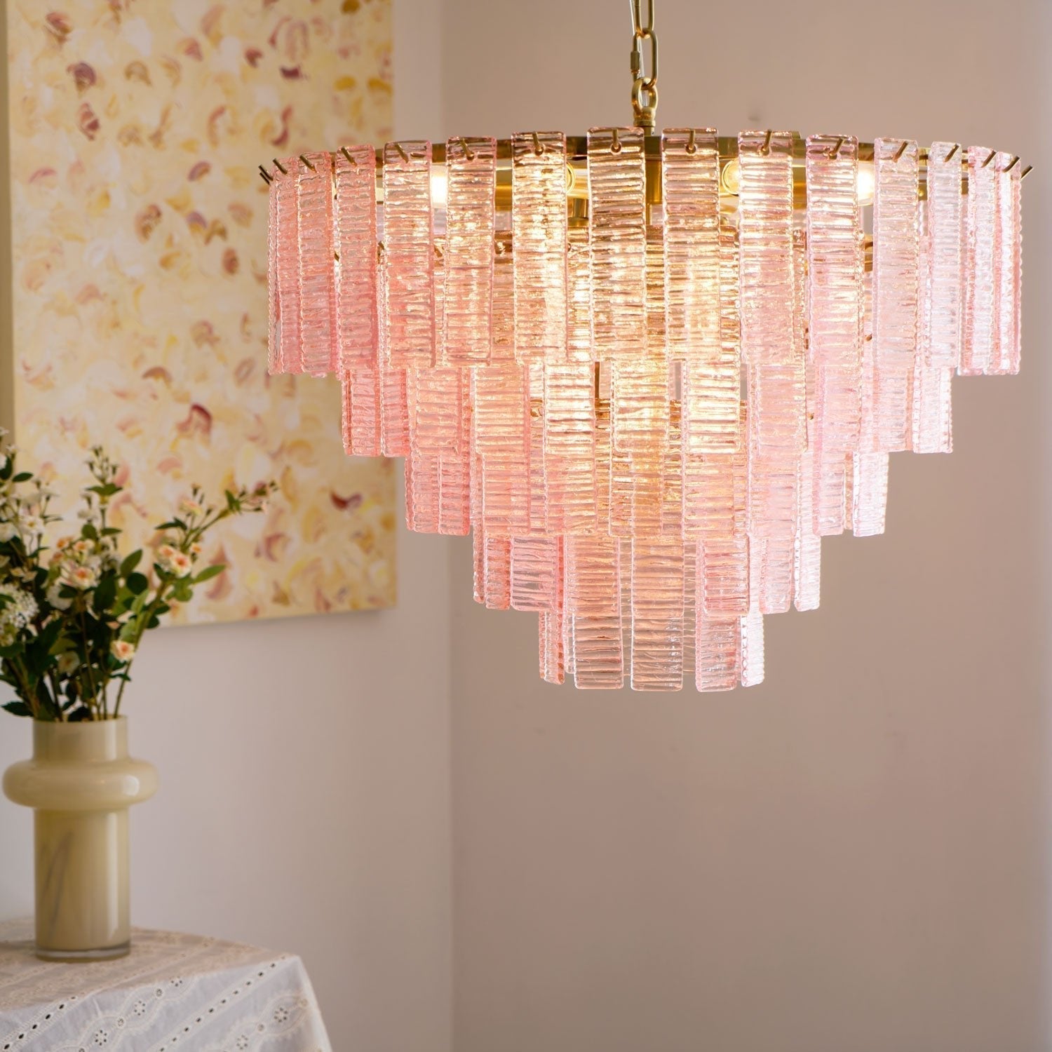 Aurora Chandelier Pink Murano Glass Layered Vintage Luxury - Letslighting