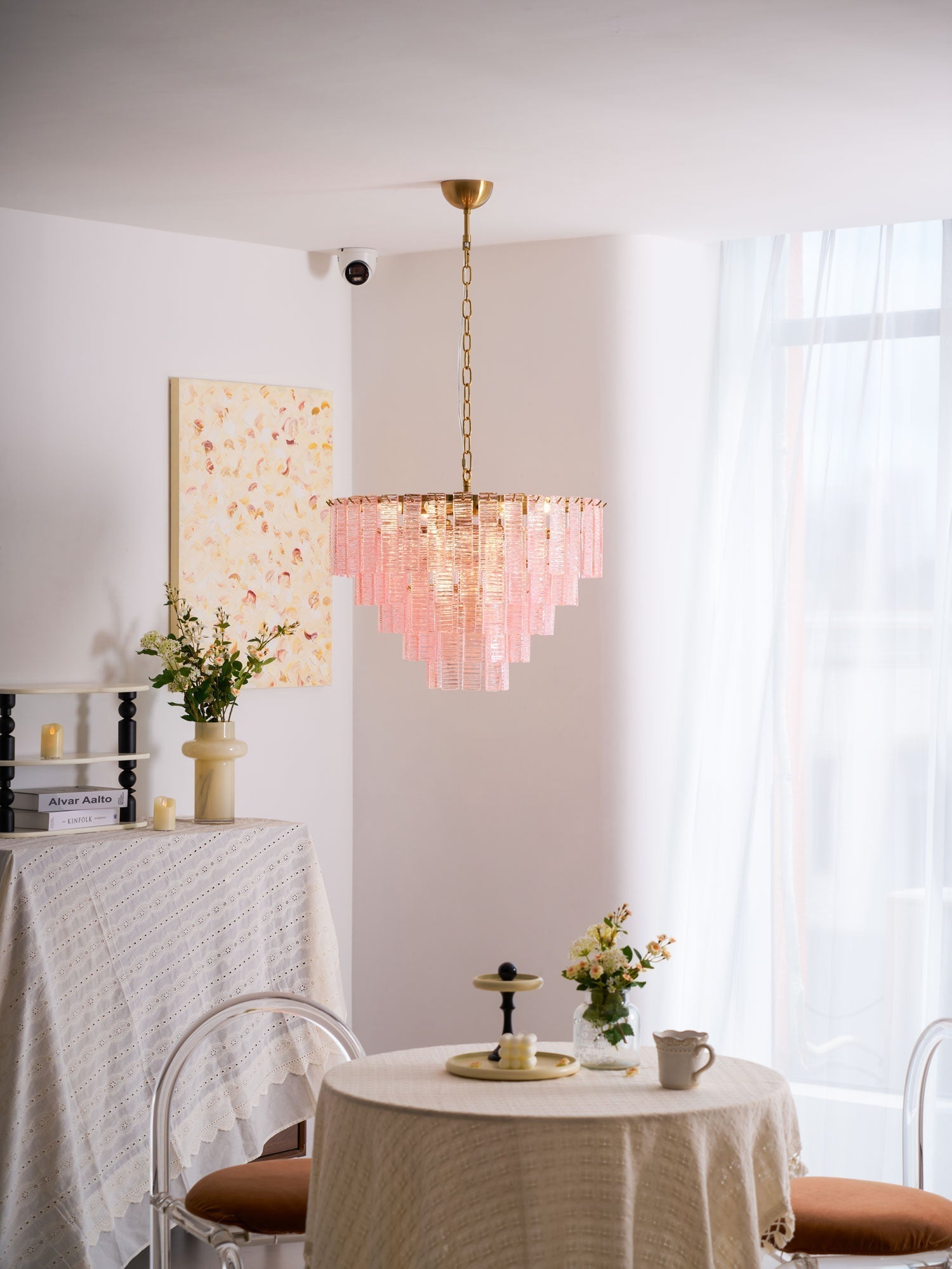 Aurora Chandelier Pink Murano Glass Layered Vintage Luxury - Letslighting