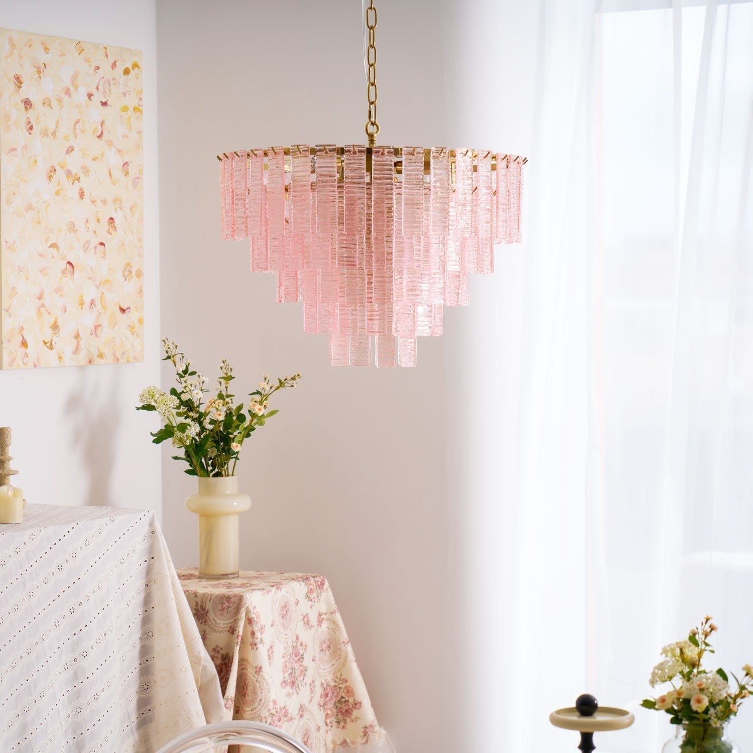 Aurora Chandelier Pink Murano Glass Layered Vintage Luxury - Letslighting