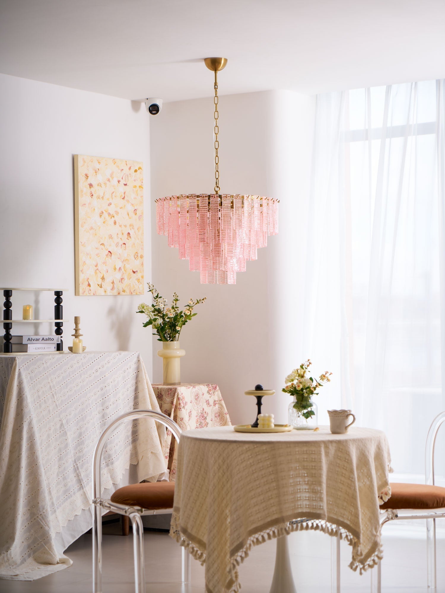 Aurora Chandelier Pink Murano Glass Layered Vintage Luxury - Letslighting