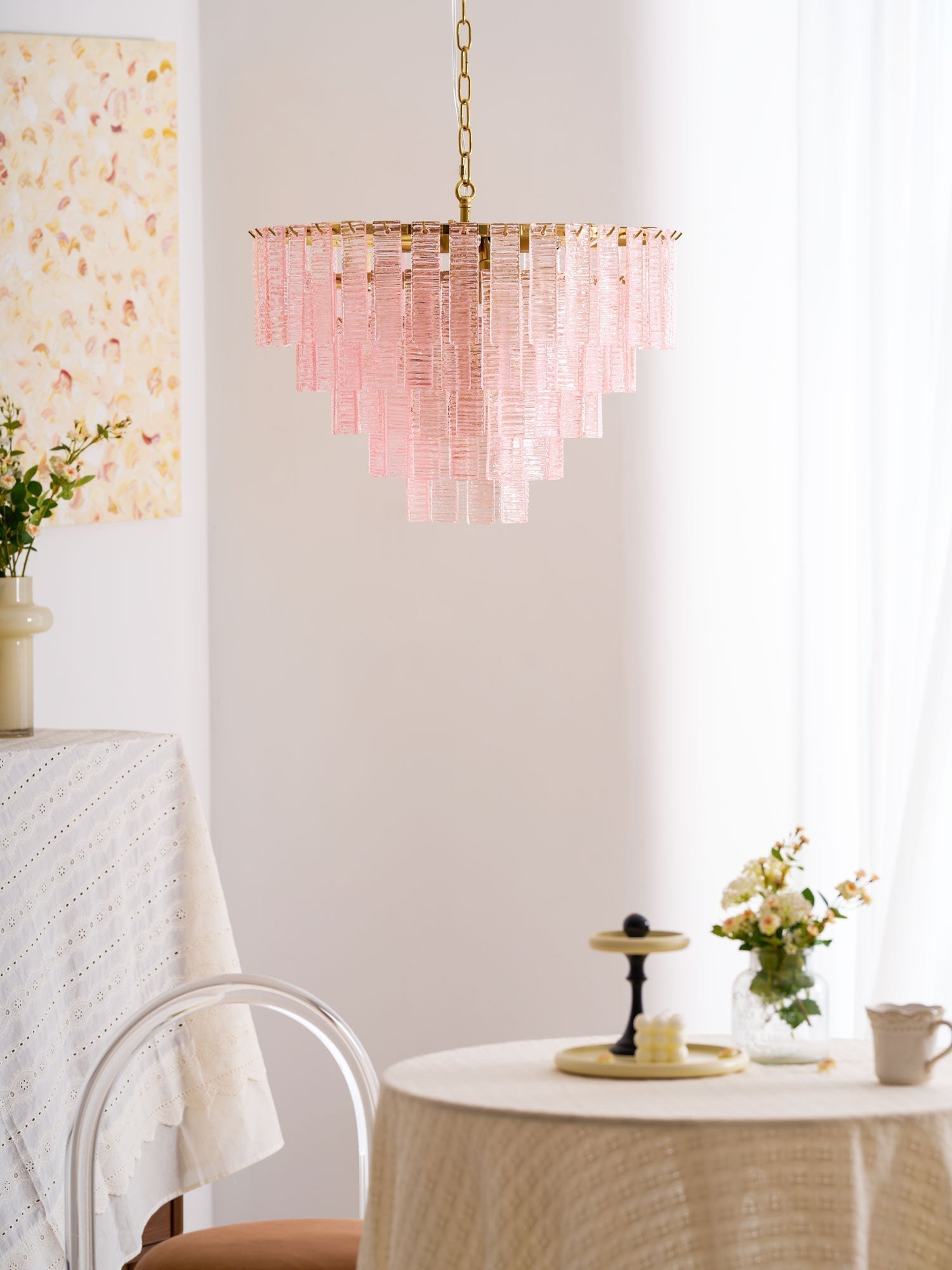 Aurora Chandelier Pink Murano Glass Layered Vintage Luxury - Letslighting