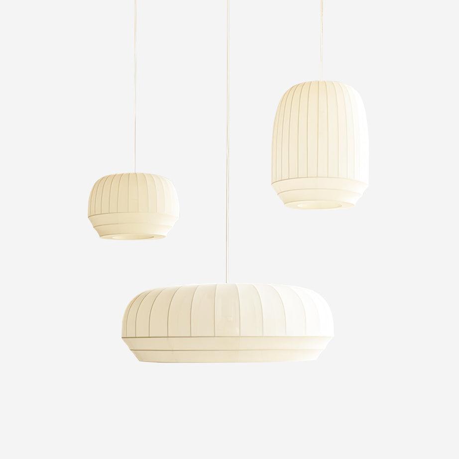 Suspension Luminaire Soie Abat-jour Blanc Tissu Lignes Verticales Doux Moderne Minimaliste - Neutralighting