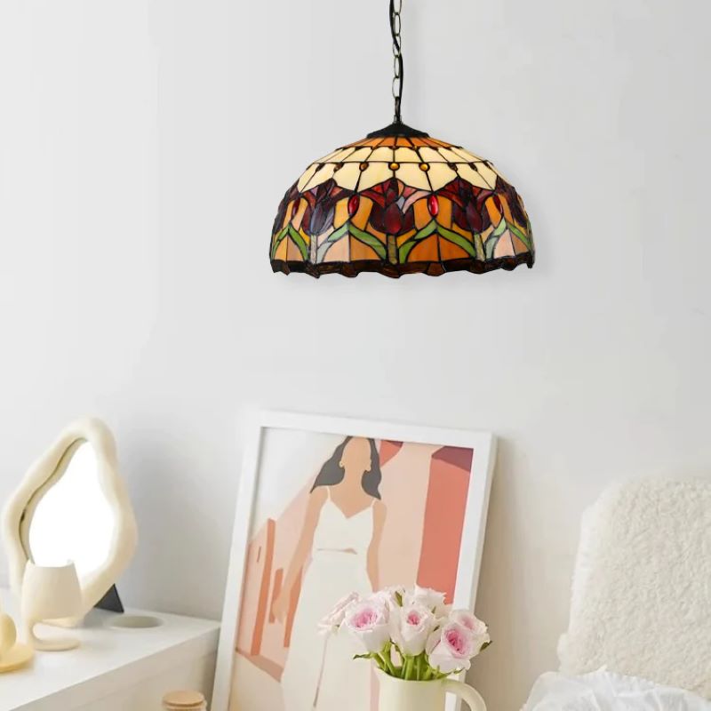 Tiffany Rétro Rond Colorée Suspension Verre Chambre À Coucher/Bar - Neutralighting