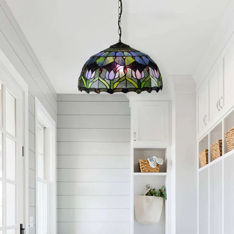 Tiffany Rétro Rond Colorée Suspension Verre Chambre À Coucher/Bar - Neutralighting