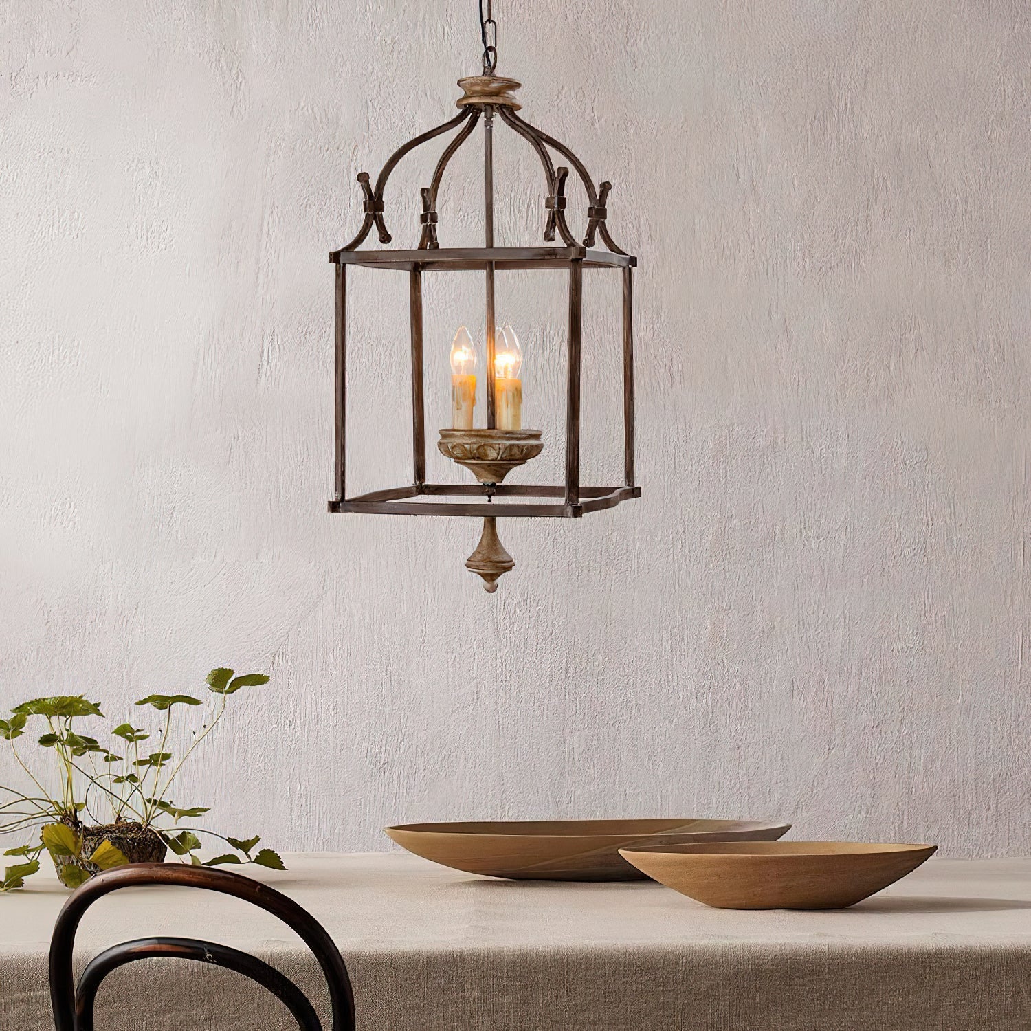 Alirora Traditional Birdcage Hand-carved wooden Chandelier - Lamp Copper