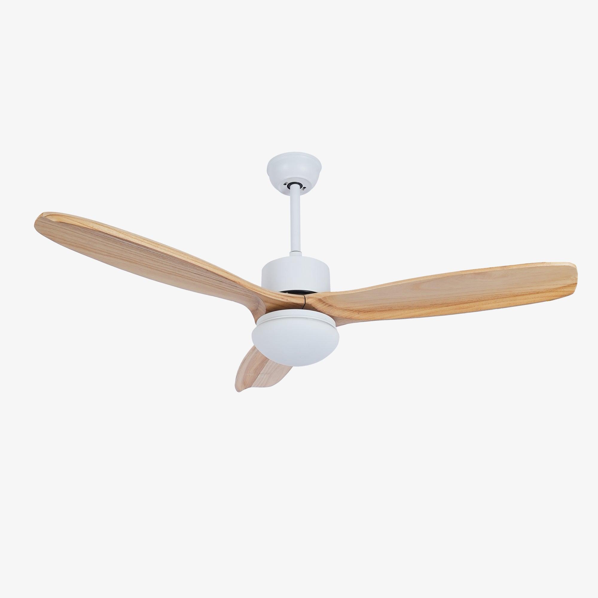 Le ventilateur de plafond Brivel Élégance vu d'un angle inférieur, soulignant son design.