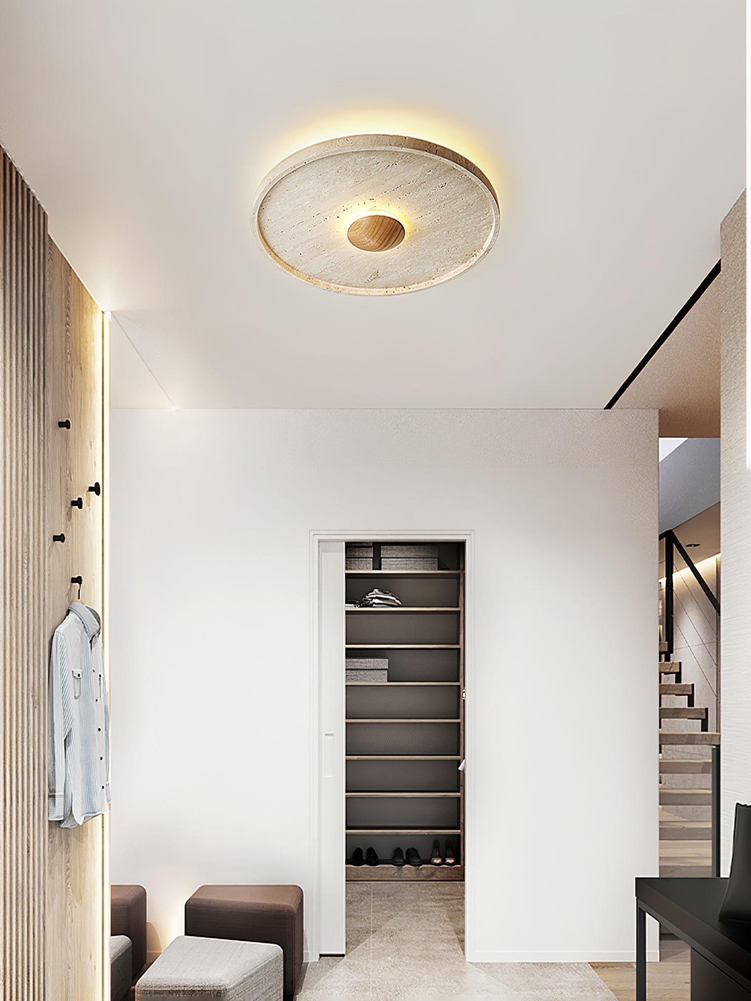 Lumiround Plafonnier Disque Incrusté en Travertin - Neutralighting