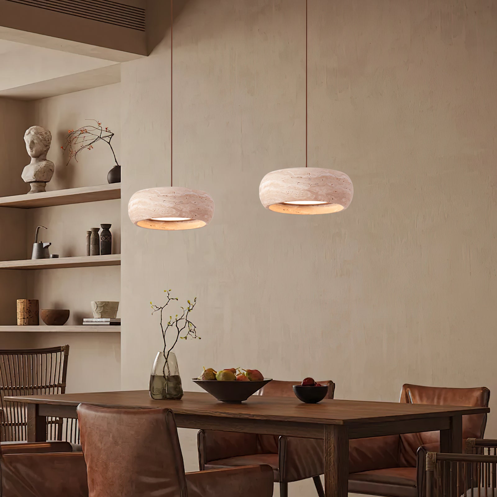 Eurvaran Modern Minimalist Drum Travertine Pendant Lamp - Lamp Copper