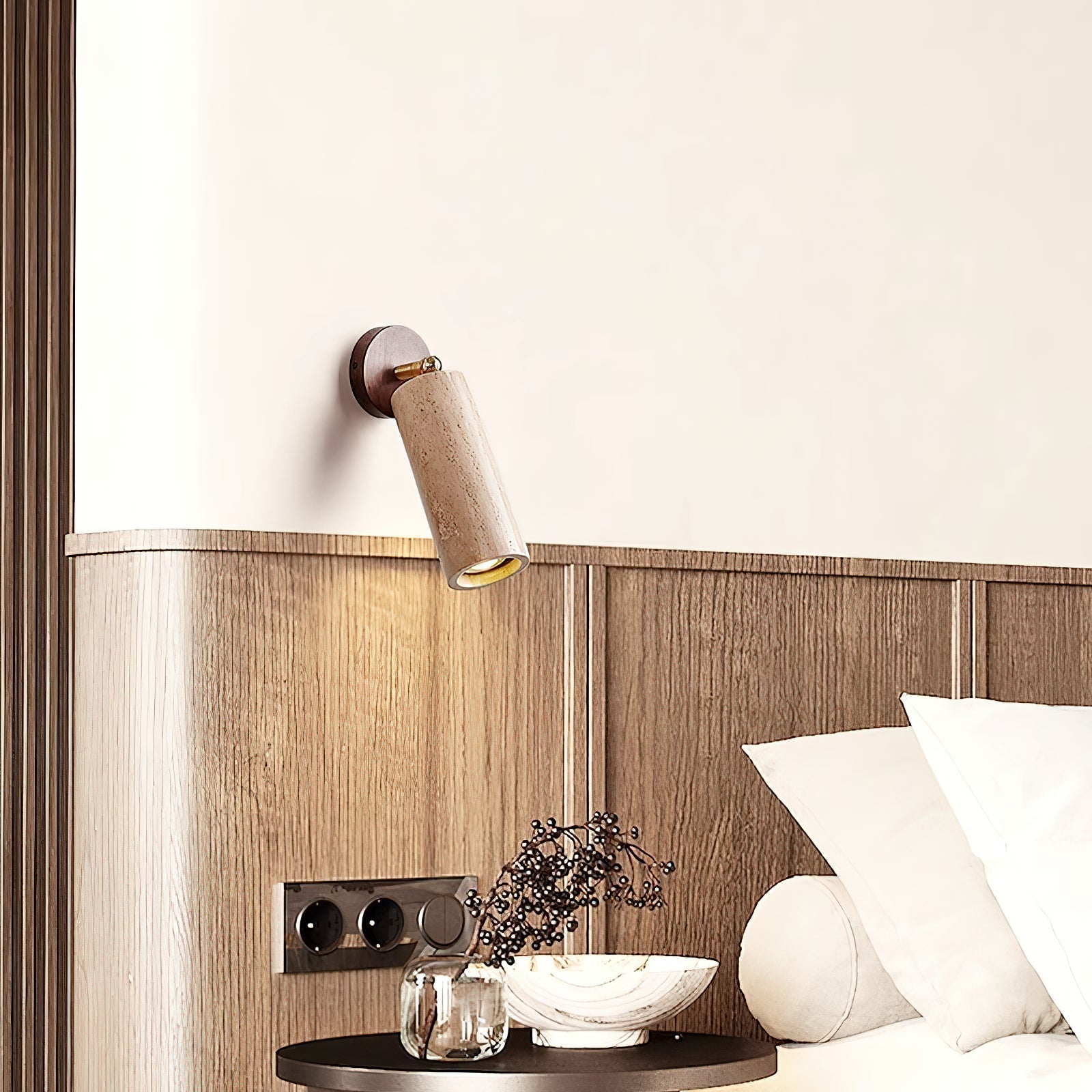 Arvararae Modern Minimalist Wooden Travertine Wall Lamp - Lamp Copper