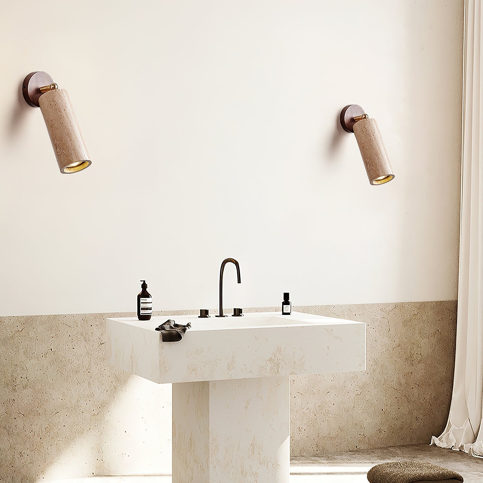 Arvararae Modern Minimalist Wooden Travertine Wall Lamp - Lamp Copper