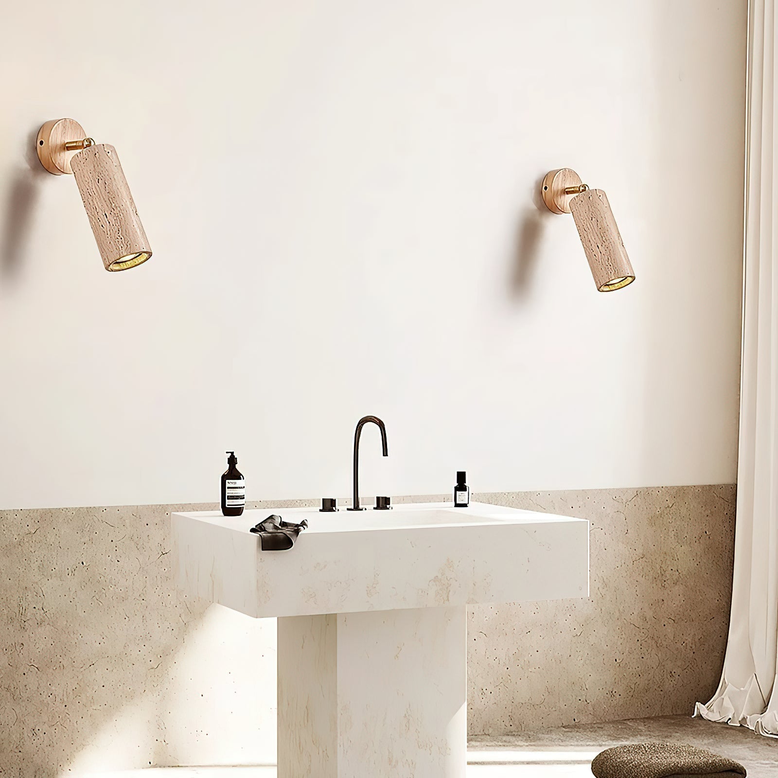 Arvararae Modern Minimalist Wooden Travertine Wall Lamp - Lamp Copper
