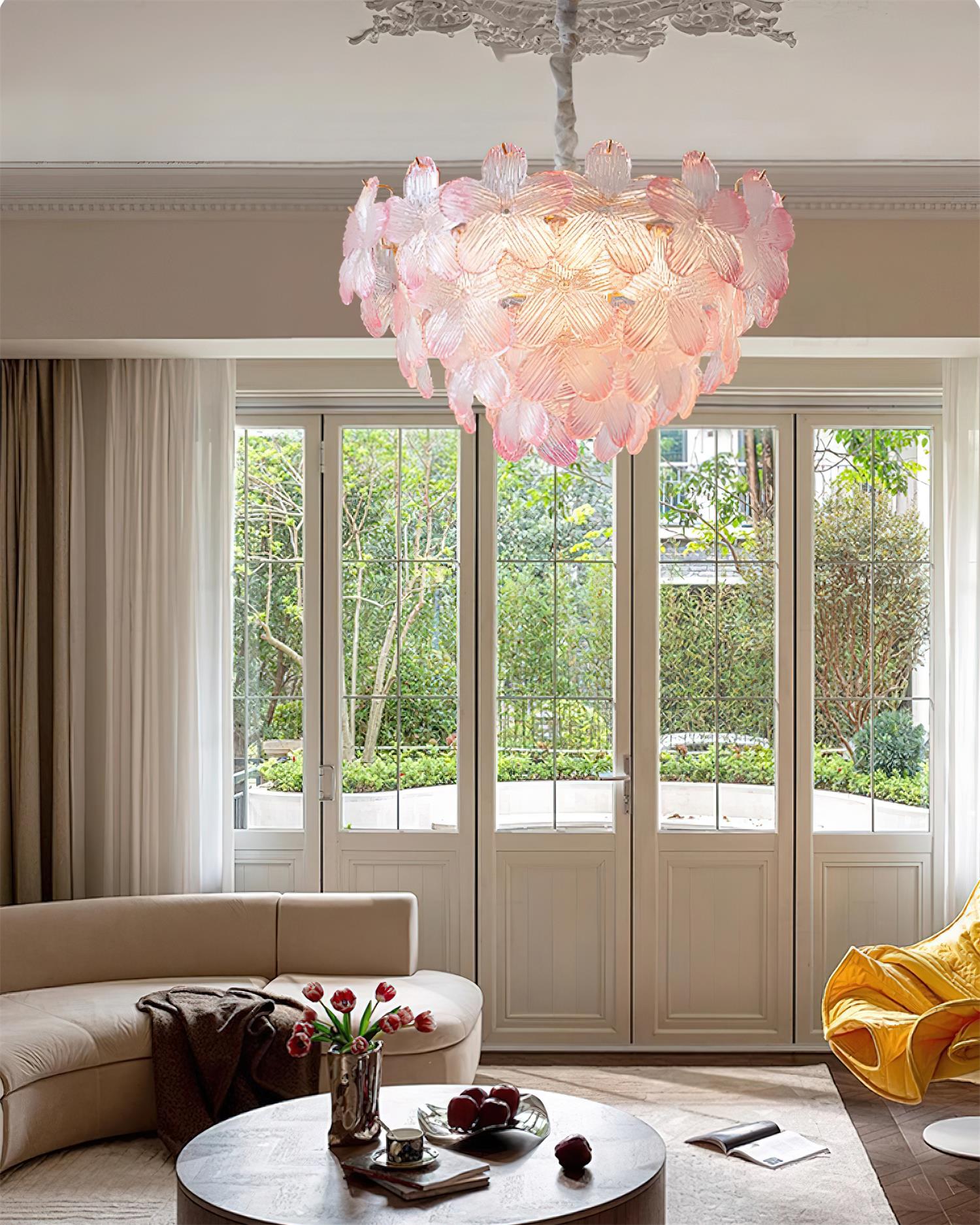 Cavine Lustre en verre rose en forme de fleur - Neutralighting