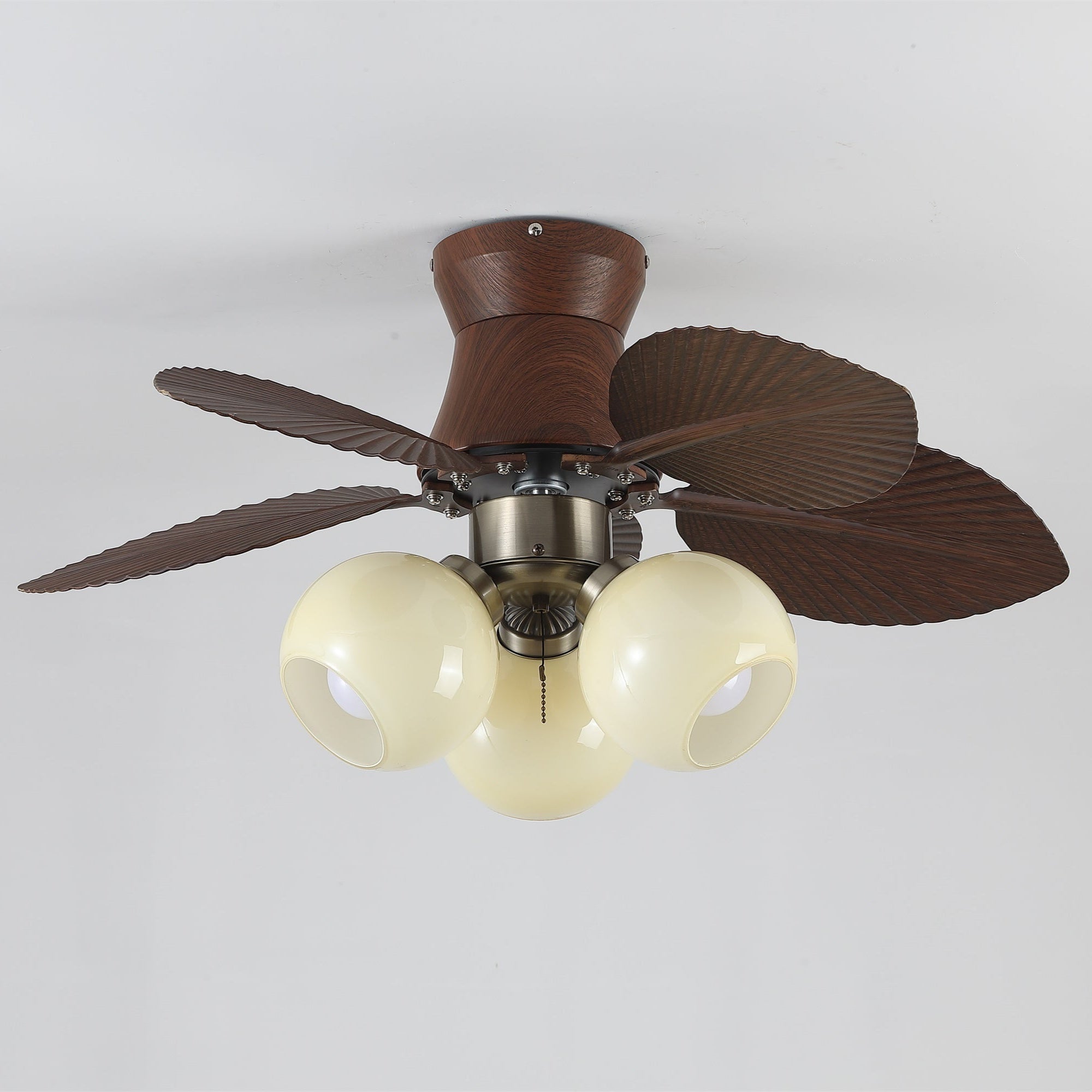 Plafonnier ventilateur Walden Chêne avec abat-jour beige