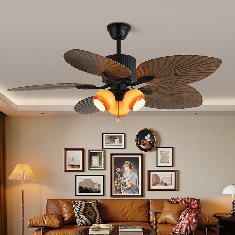 Ventilateur de plafond Solara Tropical en verre avec lumière, Modèle D (Diamètre 107cm)