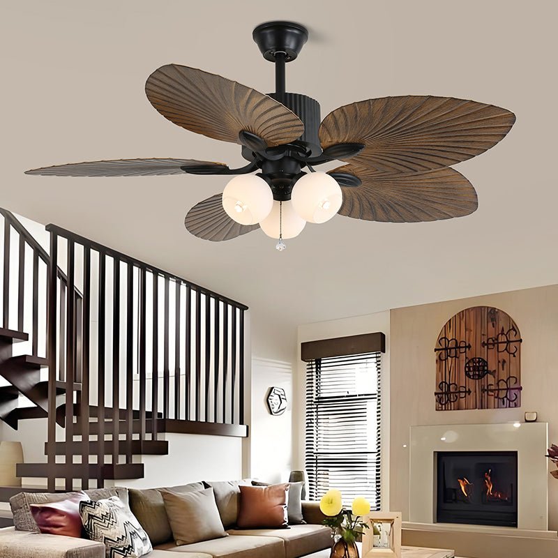 Ventilateur de plafond Solara Tropical en verre avec lumière, Modèle F (Diamètre 132cm)
