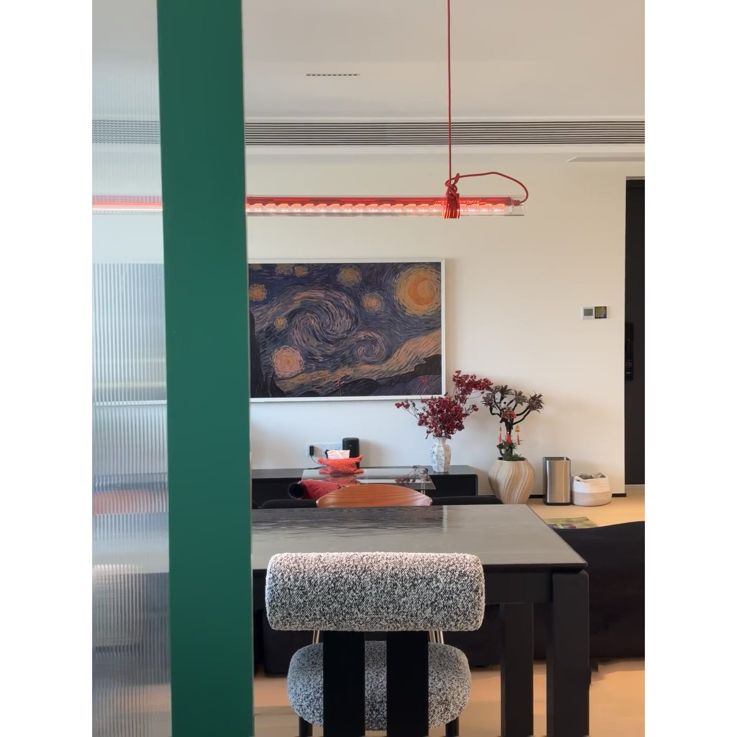 Cata Modern Minimalist Linear LED Metal Glass Pendant Lamp - Lamp Copper