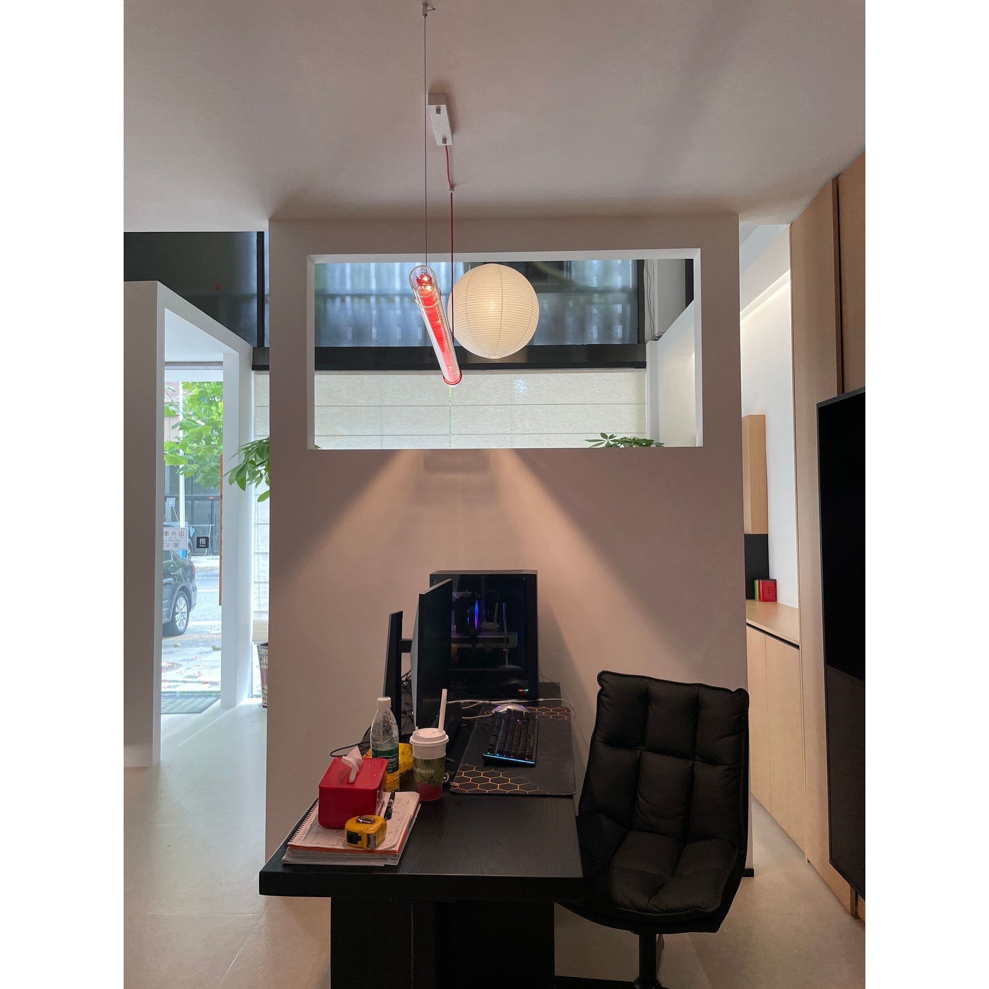 Cata Modern Minimalist Linear LED Metal Glass Pendant Lamp - Lamp Copper