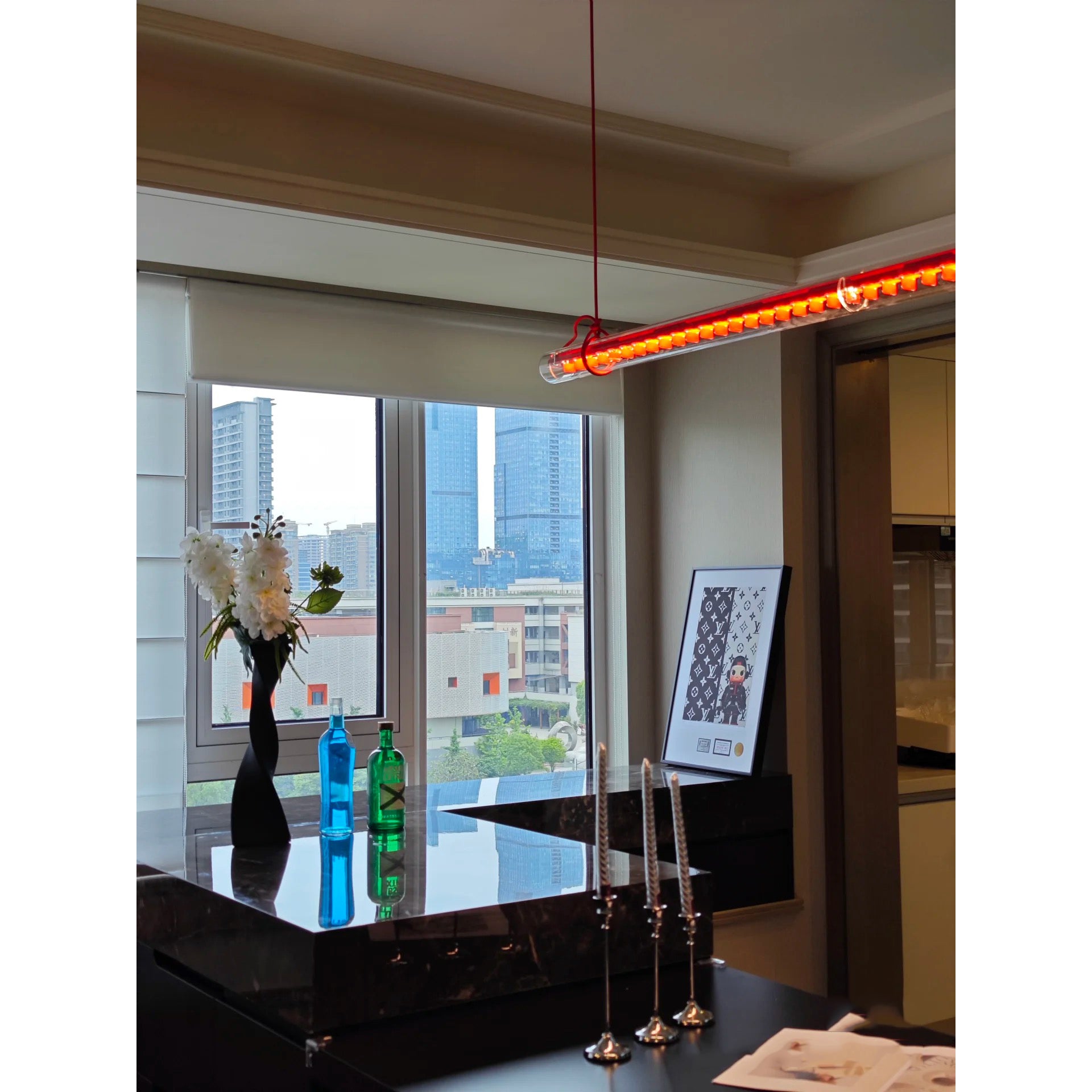 Cata Modern Minimalist Linear LED Metal Glass Pendant Lamp - Lamp Copper