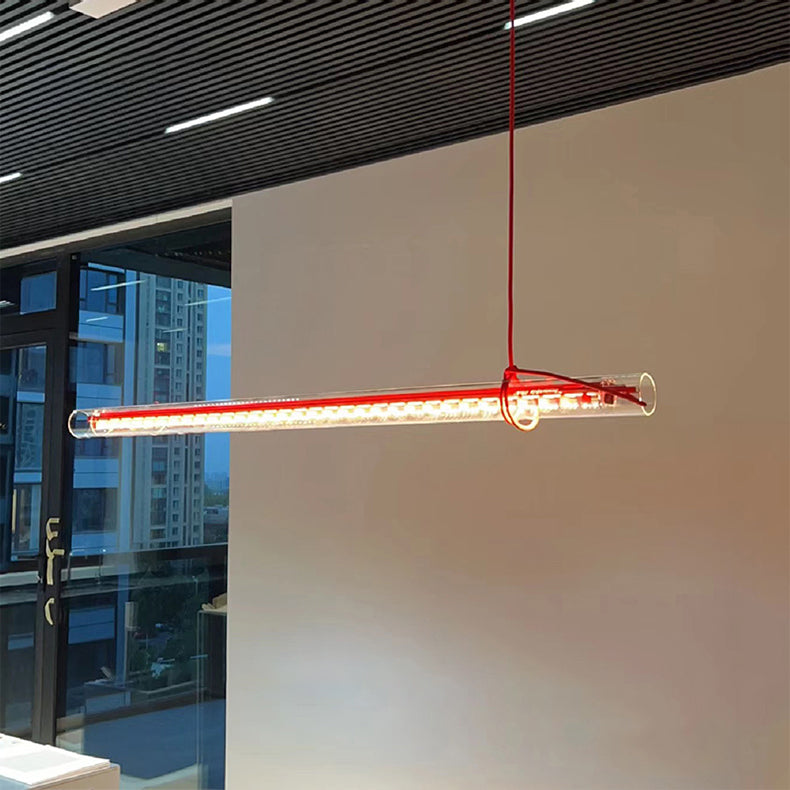 Cata Modern Minimalist Linear LED Metal Glass Pendant Lamp - Lamp Copper