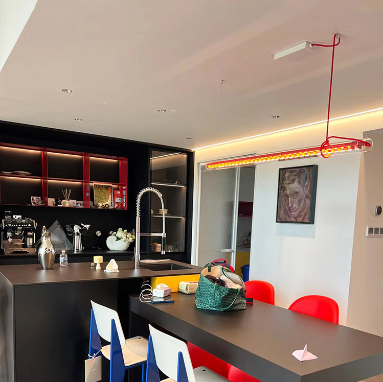 Cata Modern Minimalist Linear LED Metal Glass Pendant Lamp - Lamp Copper