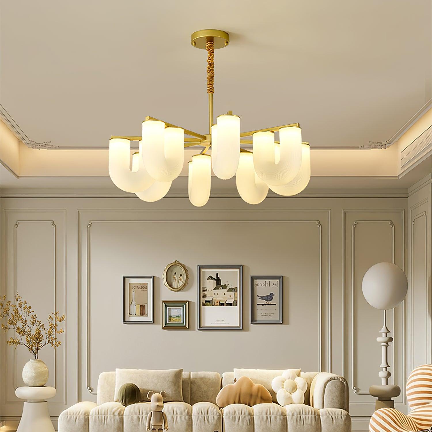Agatha Lustre en Forme de U Verre Dépoli Tubes en U Laiton Moderne - Neutralighting
