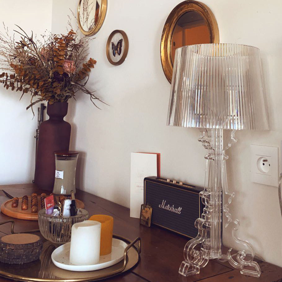 Kristy Lamp de Table Cylindre Moderne, Arcylique, Noir/Transparent, Salon