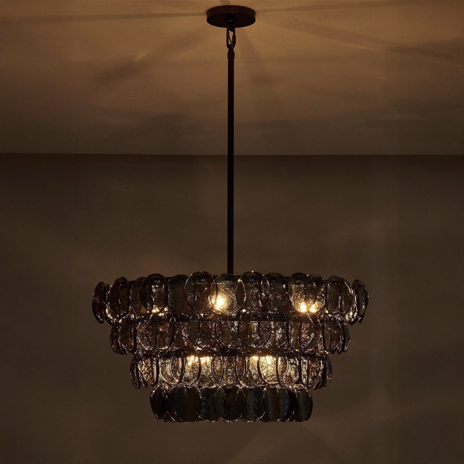 Aurora Chandelier Amber Glass Disc Fish Scale Brass - Letslighting