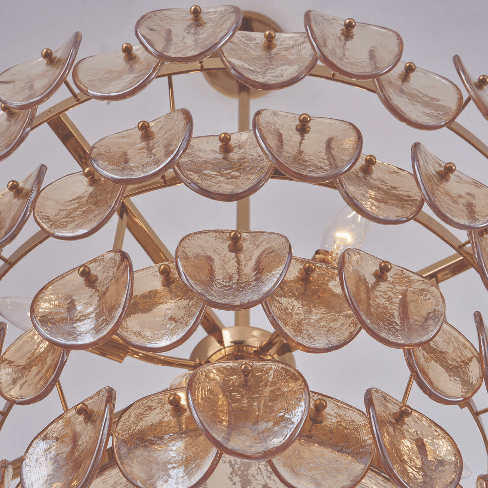 Aurora Chandelier Amber Glass Disc Fish Scale Brass - Letslighting