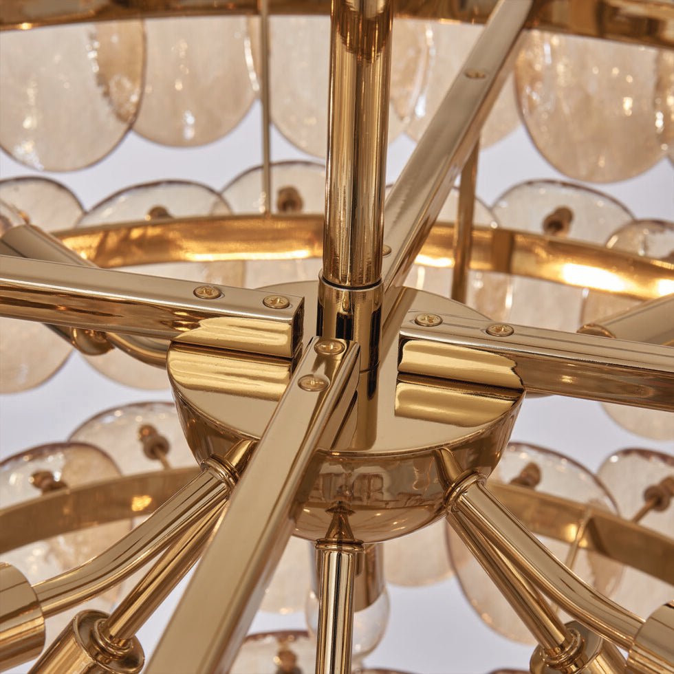 Aurora Chandelier Amber Glass Disc Fish Scale Brass - Letslighting