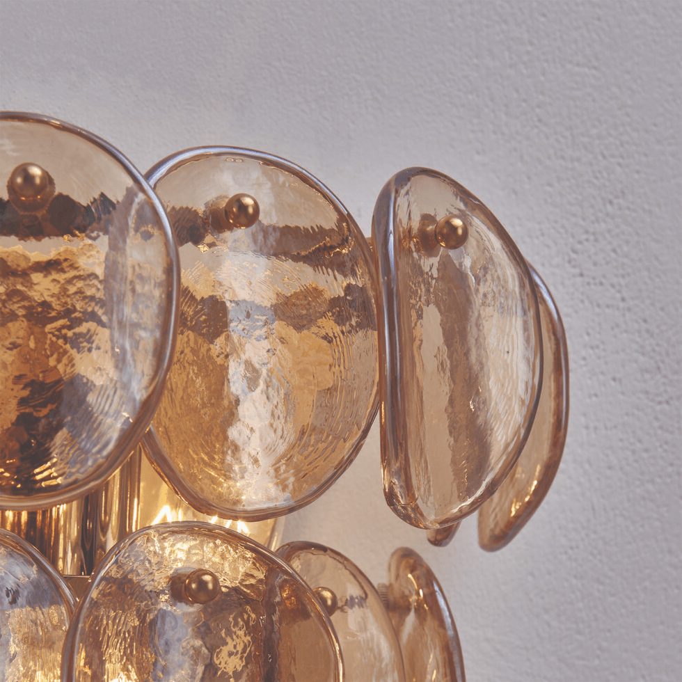 Aurora Wall Lamp Amber Glass Disc Fish Scale Brass - Letslighting