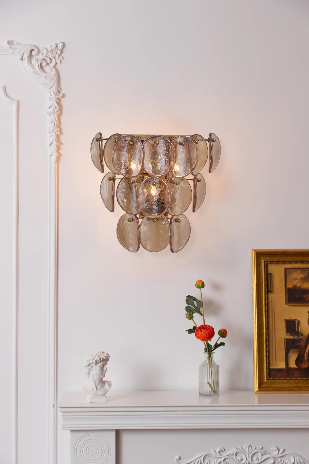 Aurora Wall Lamp Amber Glass Disc Fish Scale Brass - Letslighting
