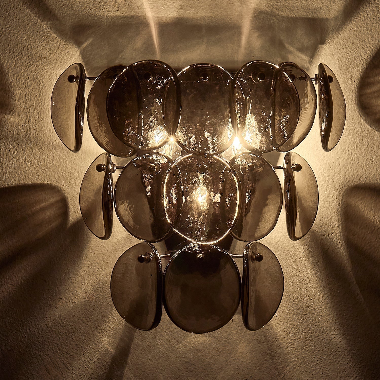 Aurora Wall Lamp Amber Glass Disc Fish Scale Brass - Letslighting