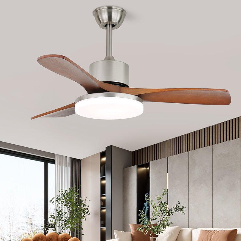 Plafonnier ventilateur Elara moderne en laiton et bois, Modèle D