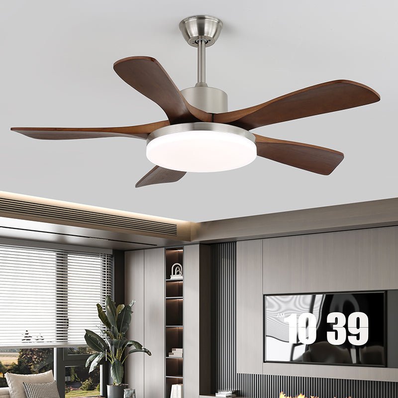 Plafonnier ventilateur Elara moderne en laiton et bois, Modèle J
