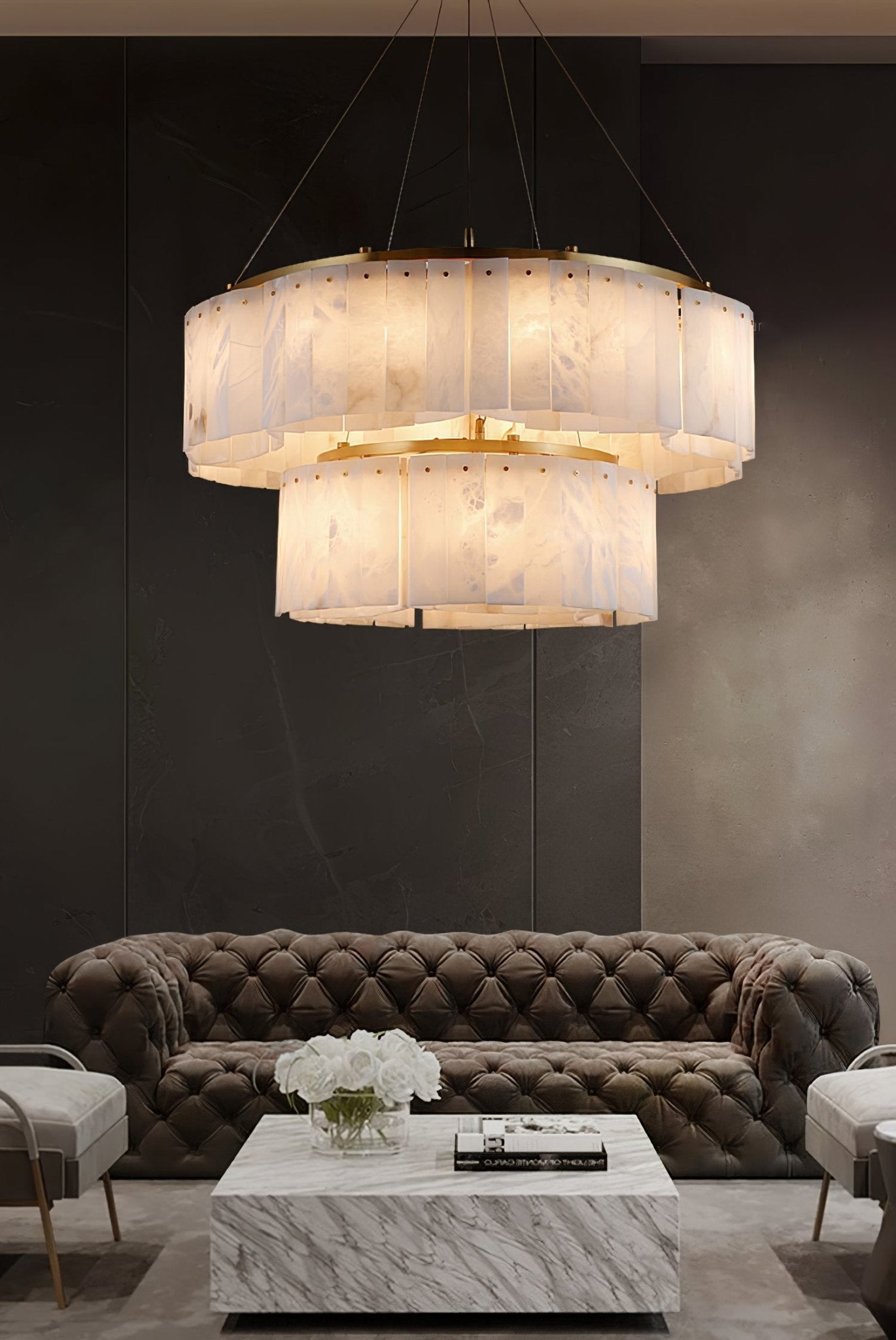 Ilveliel Double Tier Alabaster Pendant Light - Letslighting