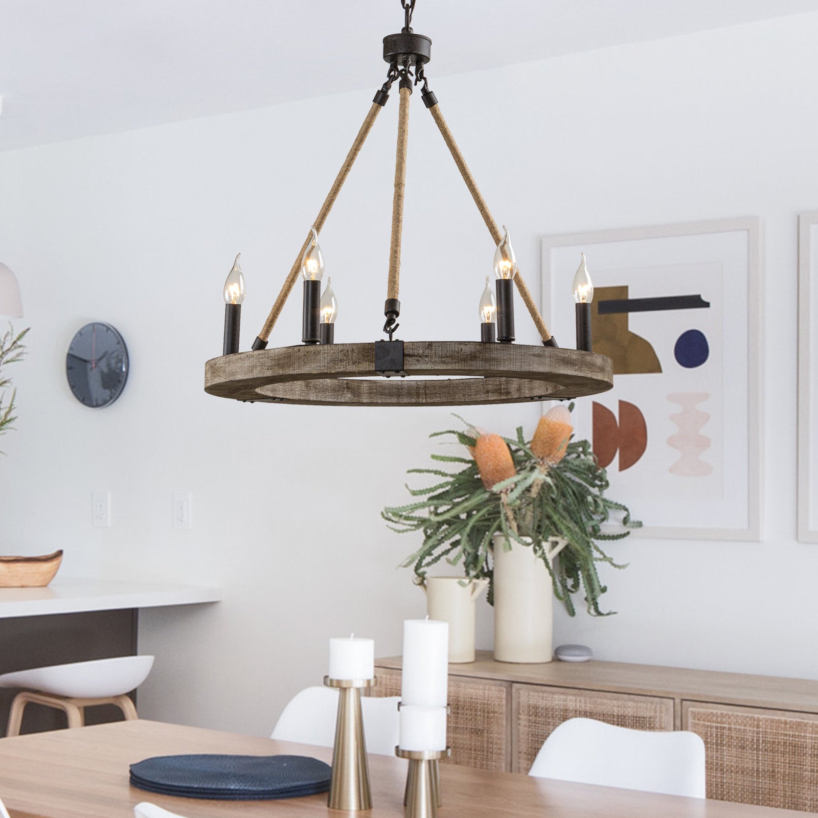 Mysilora Vintage Industrial Wheel Wood Metal Chandelier - Lamp Copper