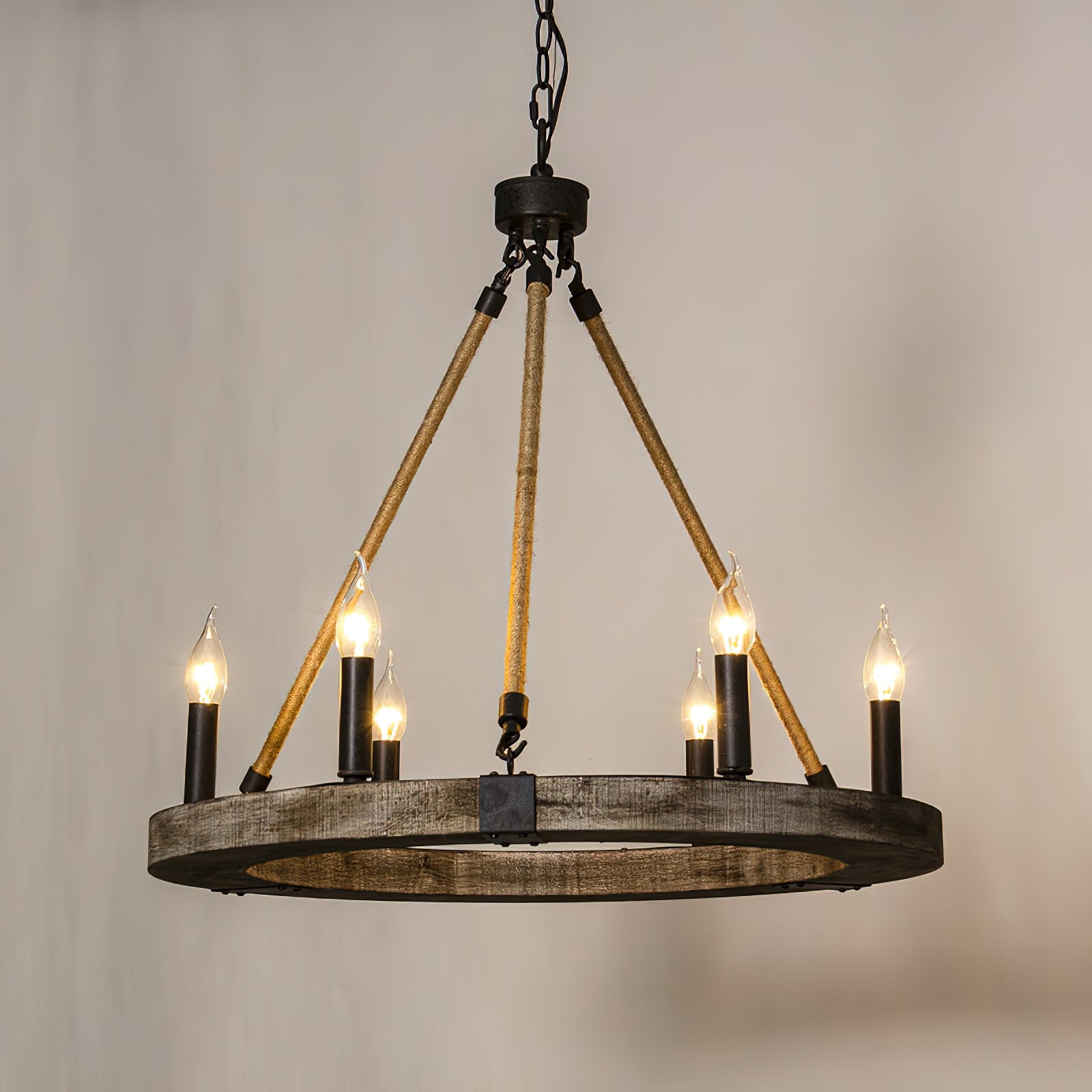 Mysilora Vintage Industrial Wheel Wood Metal Chandelier - Lamp Copper