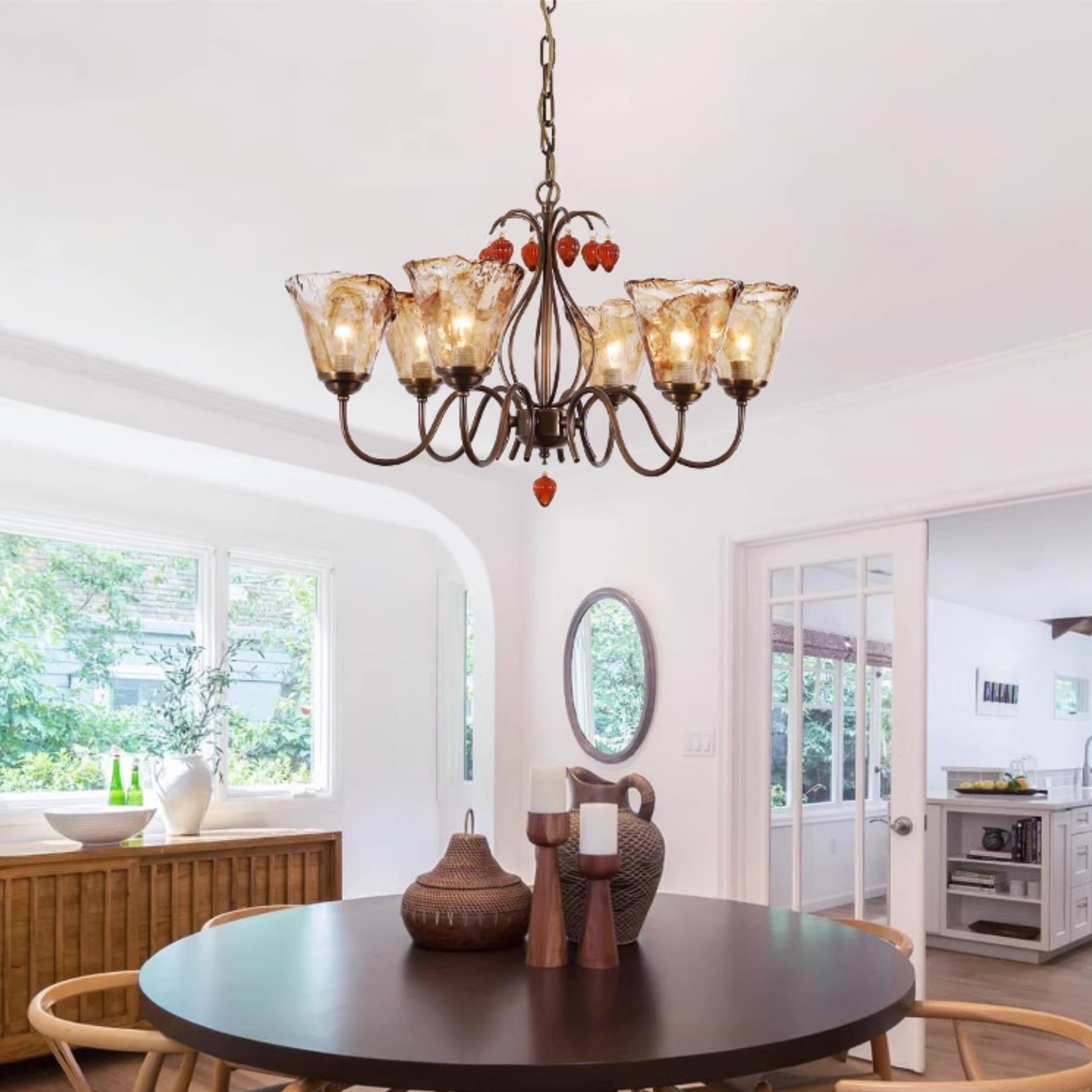 Evzorira Vintage Industrial Luxury Glass Crystal Chandelier - Lamp Copper