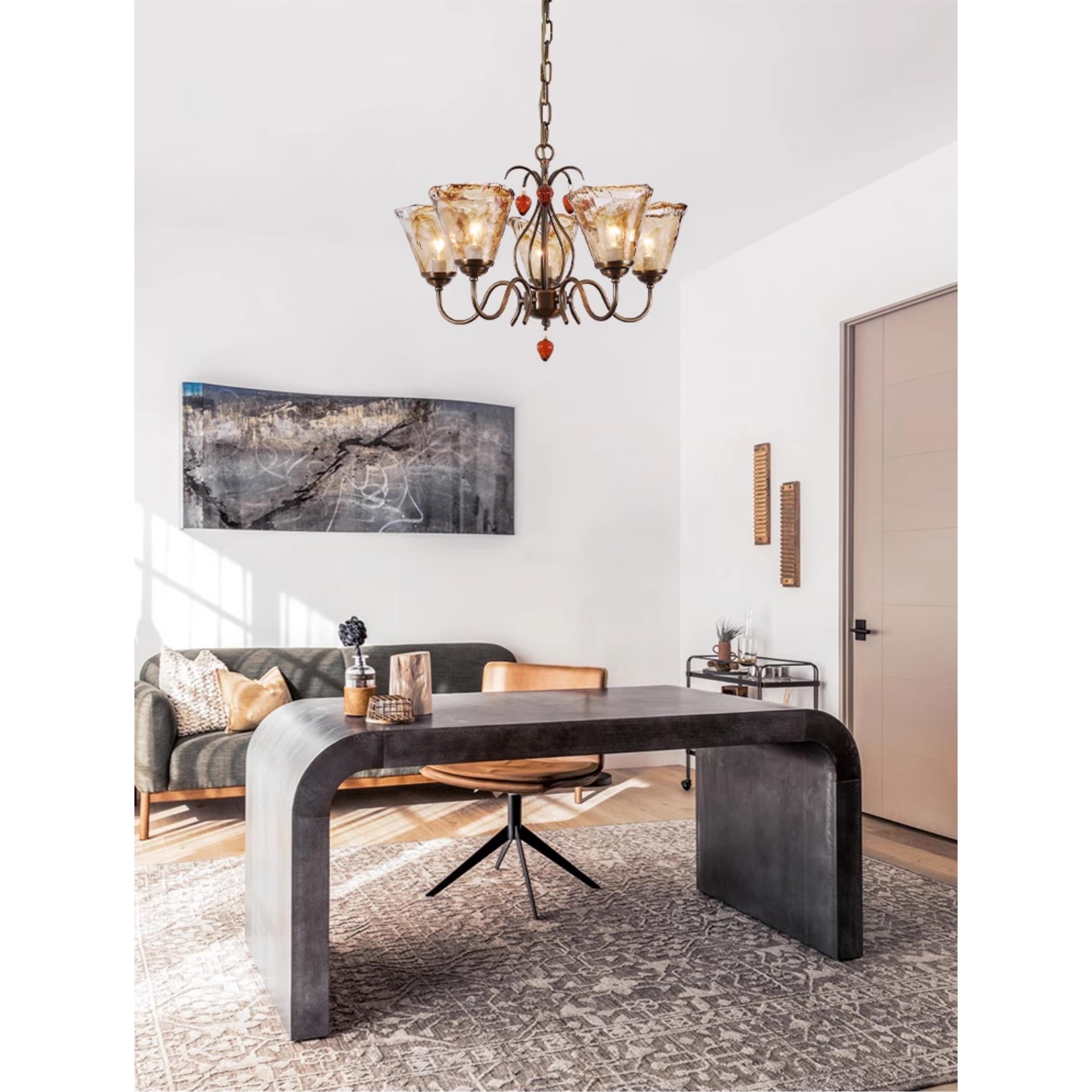 Evzorira Vintage Industrial Luxury Glass Crystal Chandelier - Lamp Copper