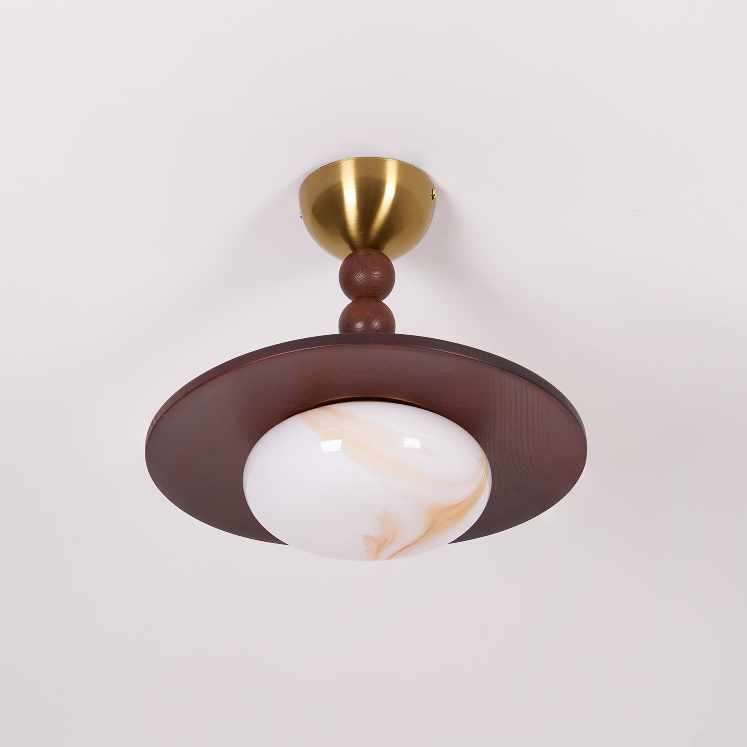 Yeste Plafonnier couleur noyer et imitation albâtre blanche