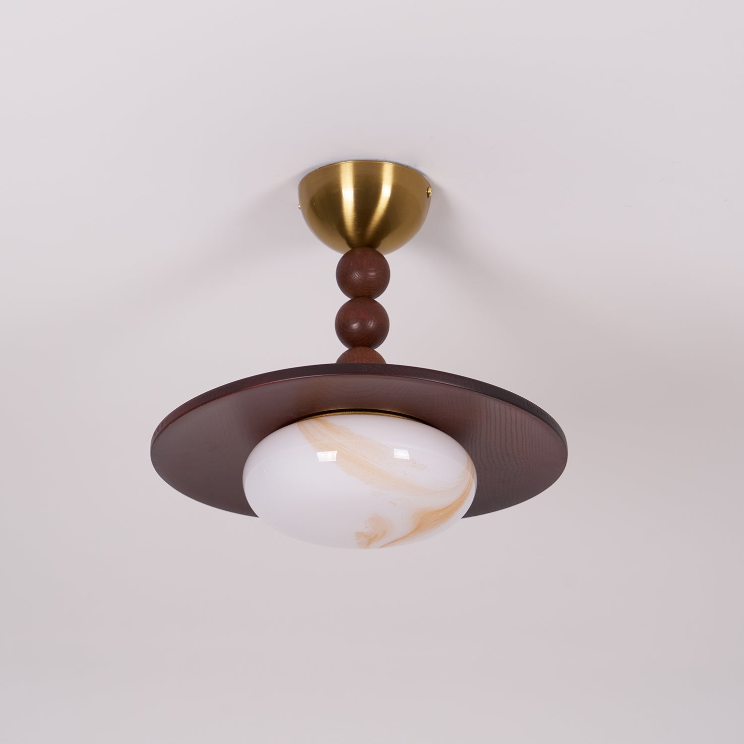 Yeste Plafonnier couleur noyer et imitation albâtre blanche