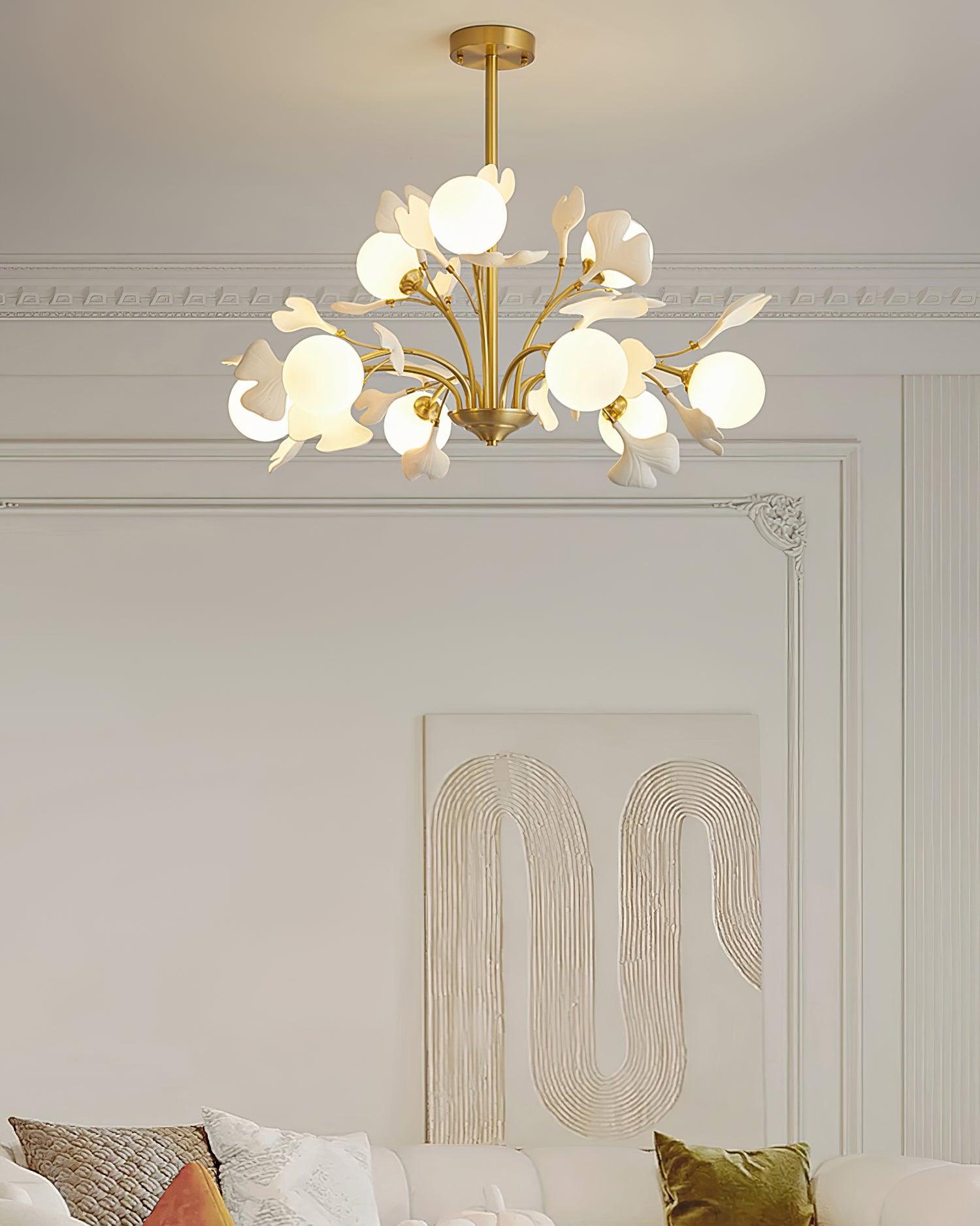 Gleam Chandelier en Verre Feuille de Ginkgo - Neutralighting
