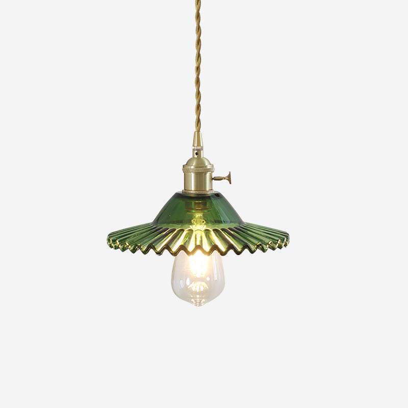 Suspension Ébouriffé Verre Ombre Festonné Bord Laiton Accents Rétro - Neutralighting