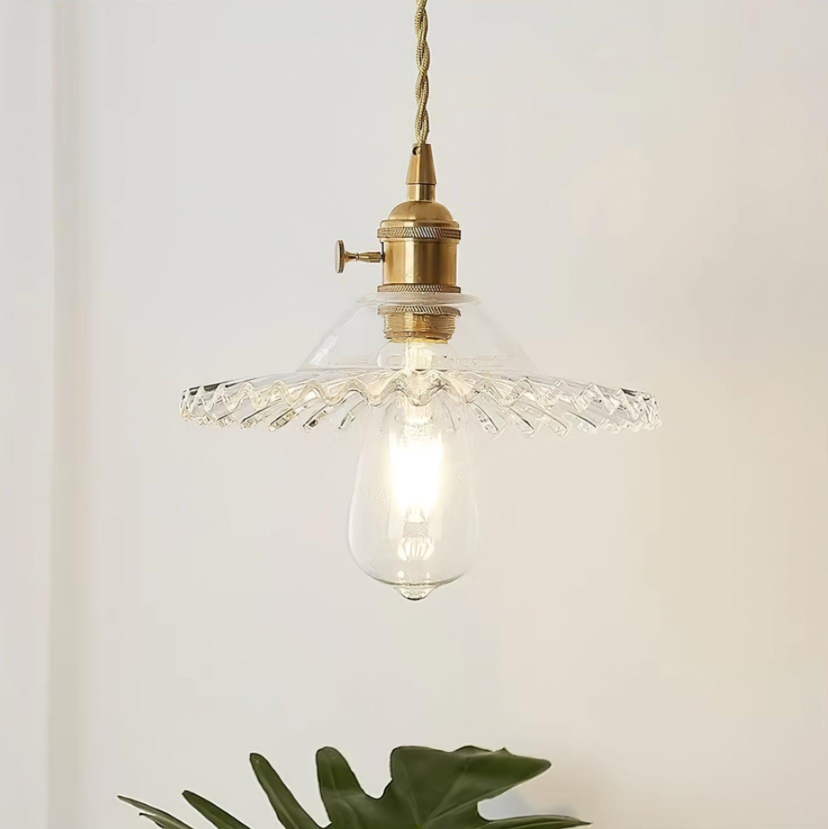 Suspension Ébouriffé Verre Ombre Festonné Bord Laiton Accents Rétro - Neutralighting